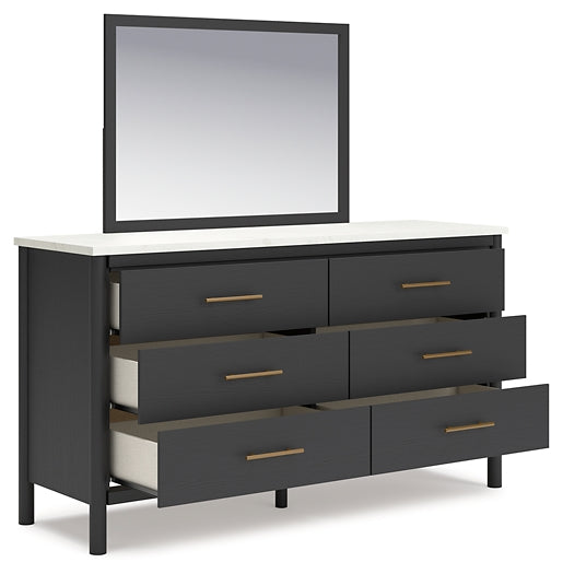 Cadmori Full Upholstered Panel Bed with Mirrored Dresser and Chest