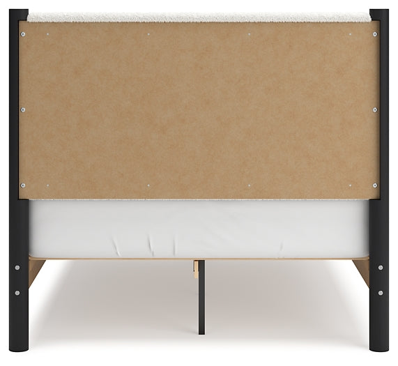 Cadmori Full Upholstered Panel Bed with Mirrored Dresser