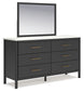 Cadmori King Upholstered Panel Bed with Mirrored Dresser and Nightstand