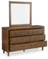 Lyncott Queen Upholstered Bed with Mirrored Dresser and Nightstand