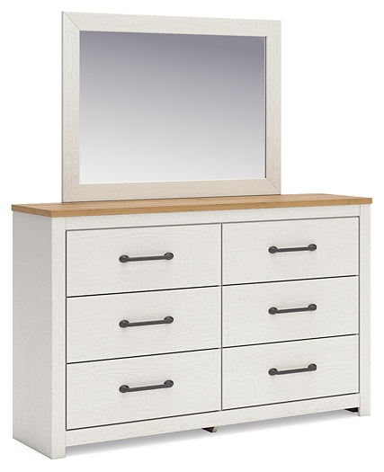 Linnocreek King Panel Headboard with Mirrored Dresser and Chest