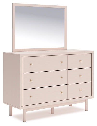 Wistenpine Full Upholstered Panel Headboard with Mirrored Dresser and Chest