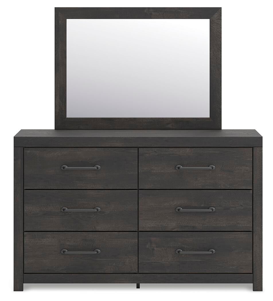 Delmorta Full Panel Storage Bed, Dresser and Mirror