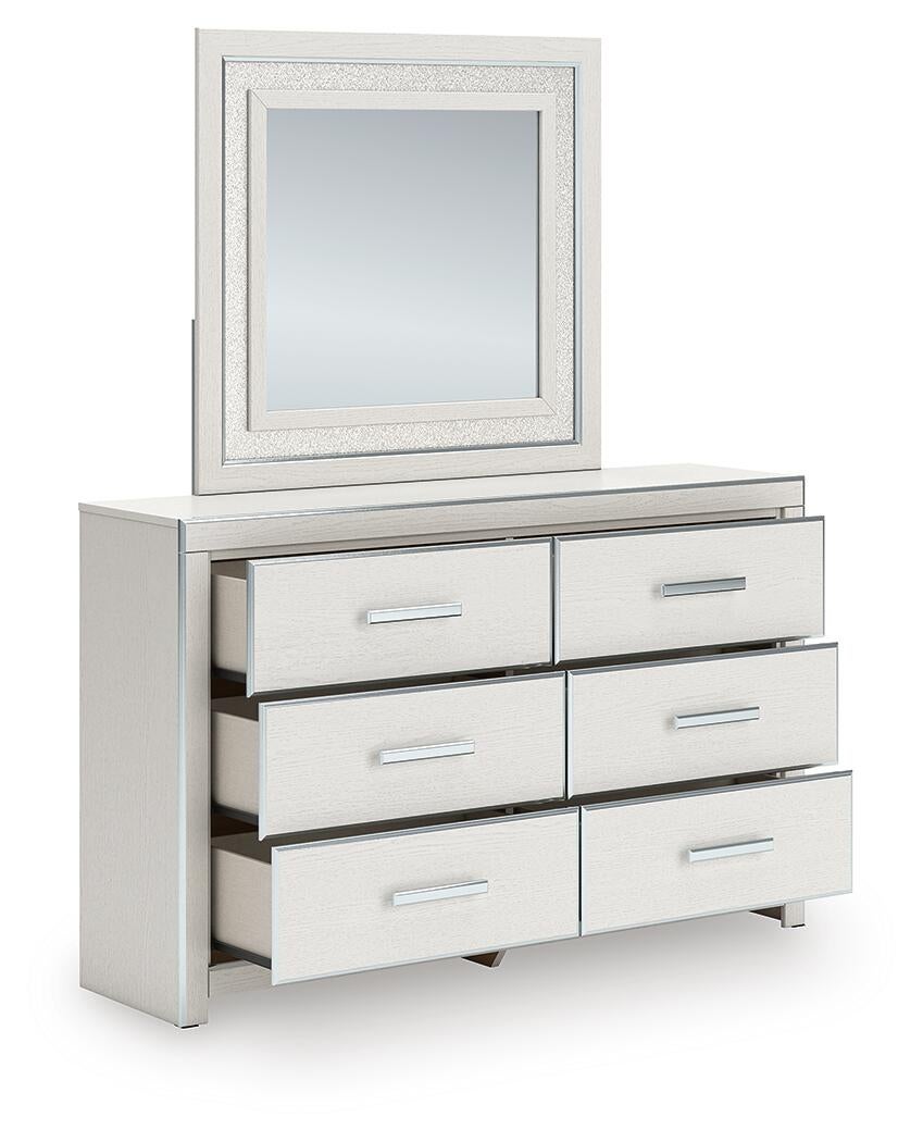 Birmonton Queen Upholstered Panel Platform Storage Bed, Dresser, Mirror and Nightstand