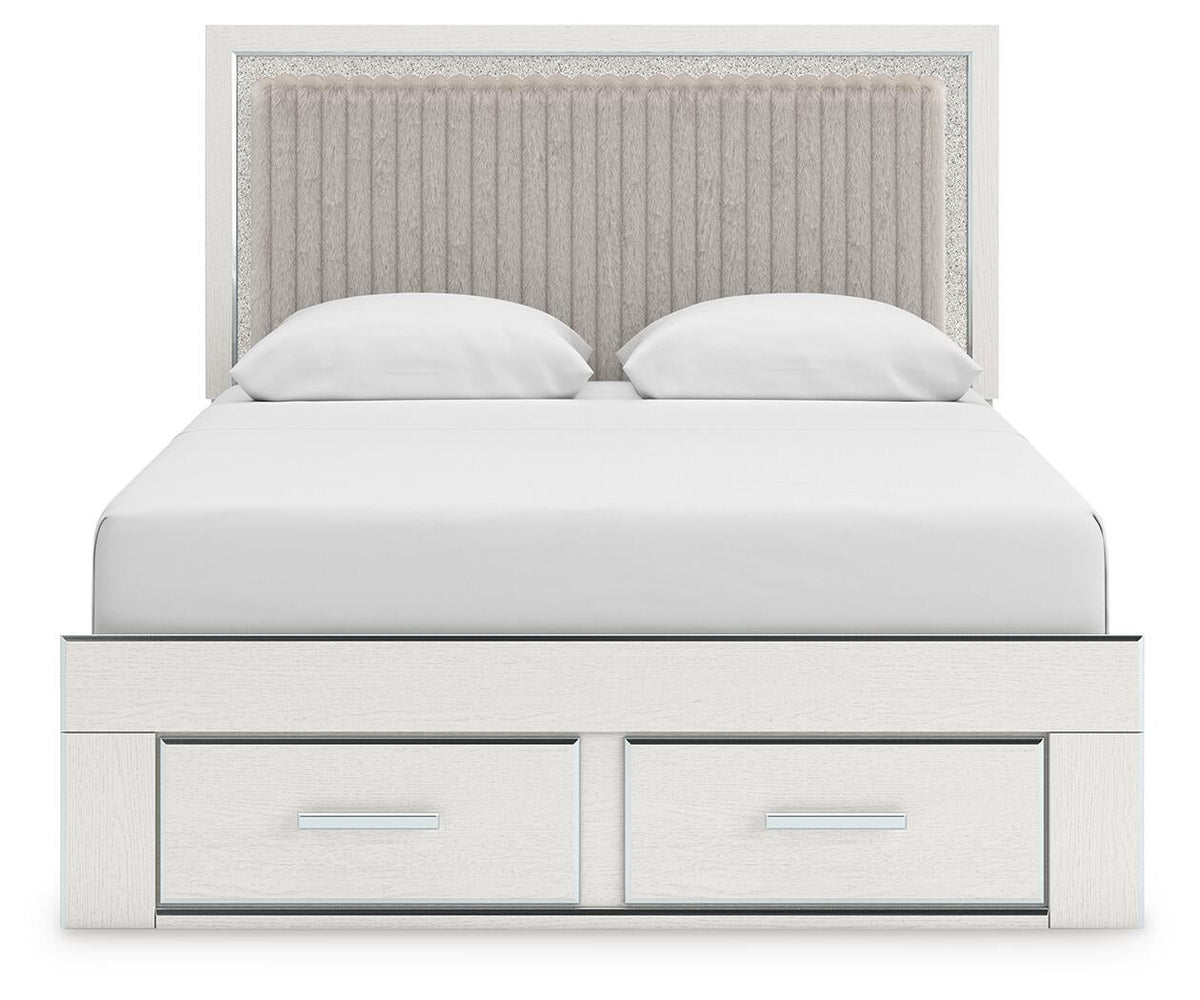 Birmonton Queen Upholstered Panel Platform Storage Bed, Dresser, Mirror and Nightstand