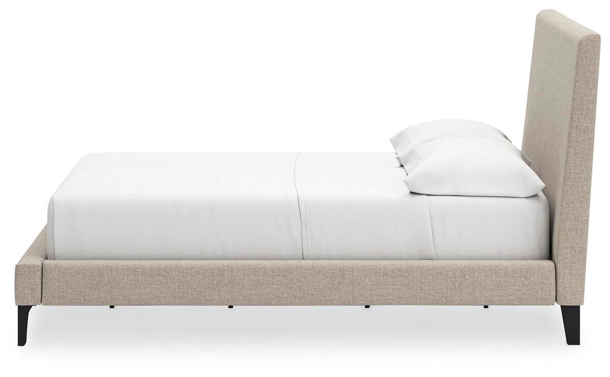 Cielden Full Upholstered Bed with Roll Slats, Dresser and Mirror