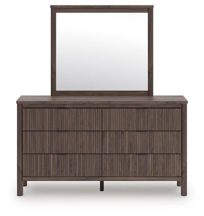 Cadmori Queen Upholstered Panel Platform Bed, Dresser, Mirror and Nightstand