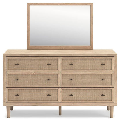 Cielden California King Upholstered Bed with Roll Slats, Dresser, Mirror and Nightstand
