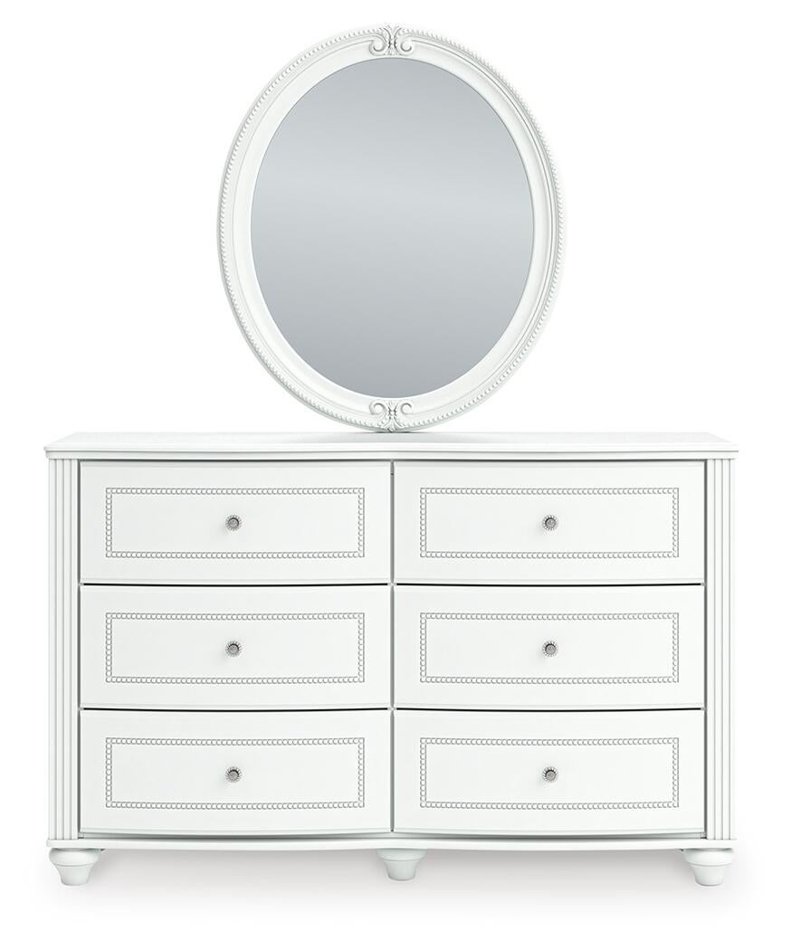 Maylilly Twin Upholstered Panel Bed, Dresser and Mirror