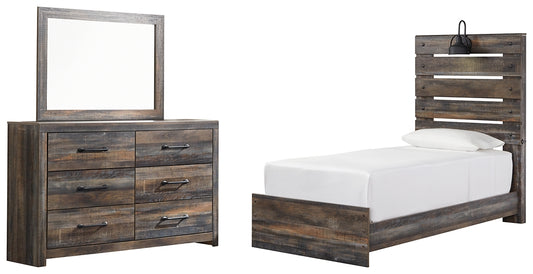 Drystan Twin Panel Bed with Mirrored Dresser