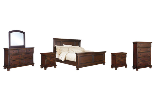 Porter King Panel Bed with Mirrored Dresser, Chest and 2 Nightstands