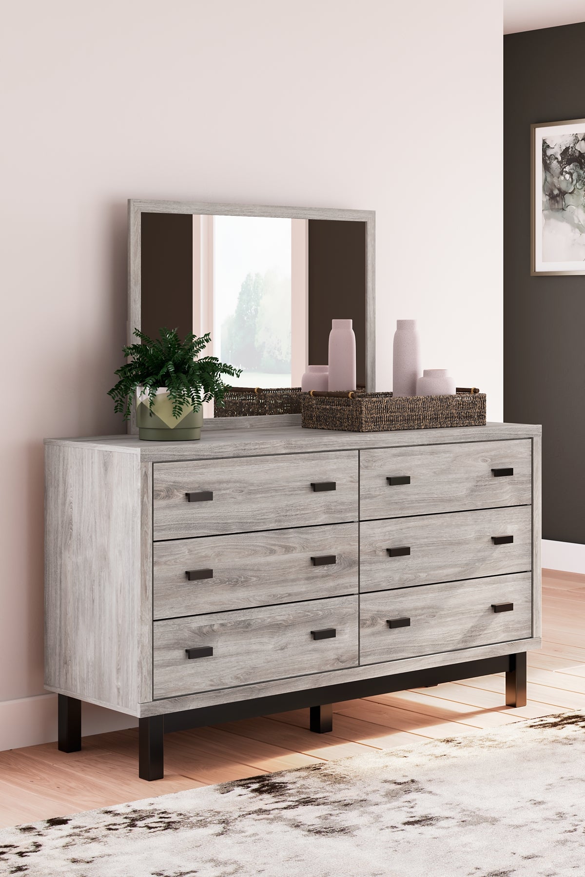 Vessalli King Panel Bed with Mirrored Dresser, Chest and Nightstand