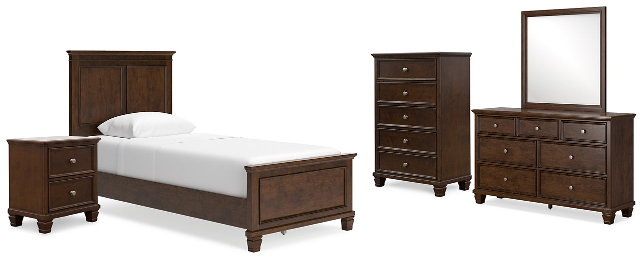 Danabrin Twin Panel Bed with Mirrored Dresser, Chest and Nightstand